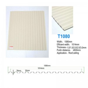 T1080 Bílý PVC stěnový panel Plastová lichoběžníková deska Vlnitý plech